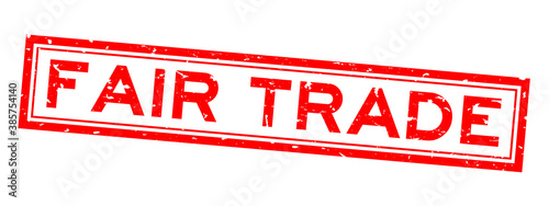 Grunge red fair trade word square rubber seal stamp on white background