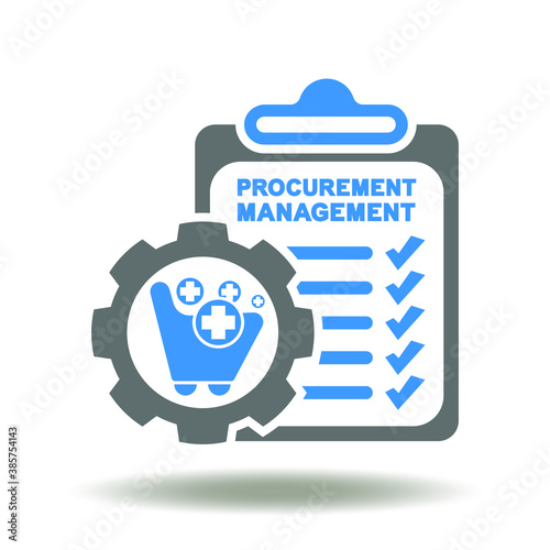 Checklist Gear Shopping Basket Plus Sign Icon Vector. Procurement Management Plans Illustration.
