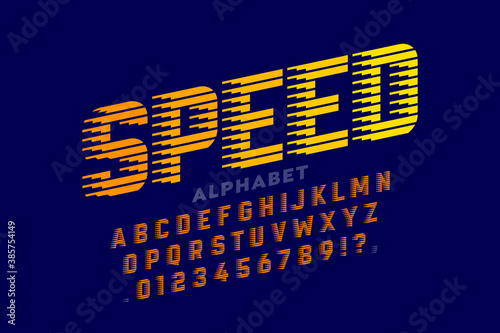 Speed style modern sport font, alphabet letters and numbers vector illustration