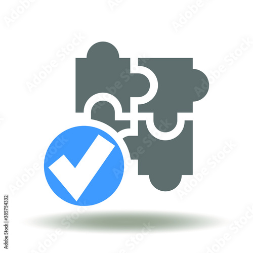 Puzzle check mark icon vector. Tick conundrum jigsaw sign. Success Solution Business Education Conceptual Illustration.