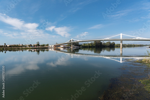 Fototapeta Naklejka Na Ścianę i Meble -  Sant Jaume d Enveja new bridge Lo Passador over Ebro river Ebro Delta, Tarragona, Catalonia, Spain
