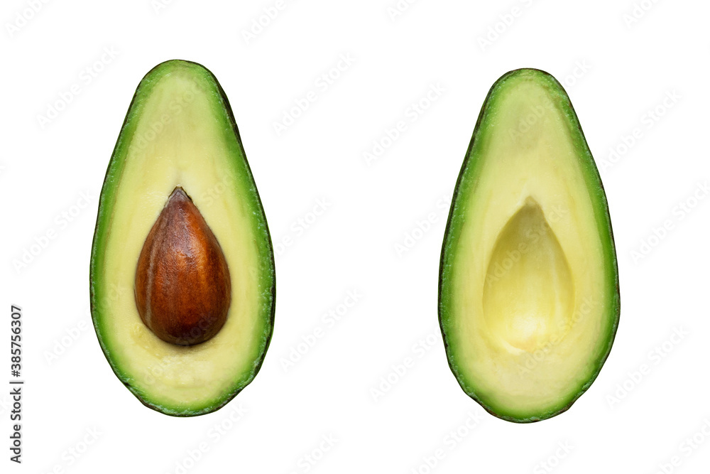 Half of fresh avocado isolated on white background. Clipping path