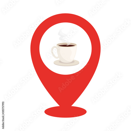 coffee cup inside gps mark design of drink caffeine breakfast and beverage theme Vector illustration