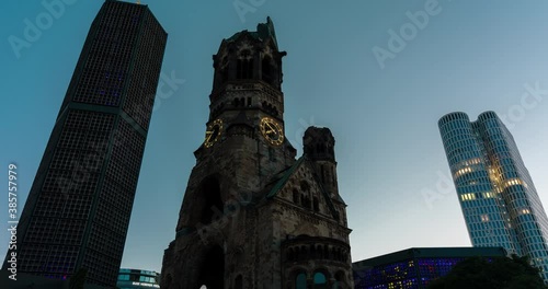  Hyper lapse of Berlin memorial church at golden hour photo