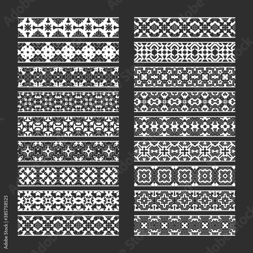 Traditional ornamental elements for vector brushes creating. Borders templates kit for frames design and page decorations.