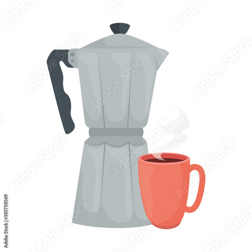 coffee mug and moka pot design of drink caffeine breakfast and beverage theme Vector illustration