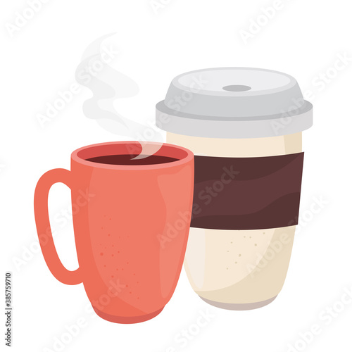 coffee mugs icons design of drink caffeine breakfast and beverage theme Vector illustration