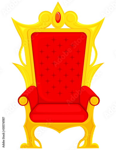 King throne in cartoon style. Red and gold royal armchair.