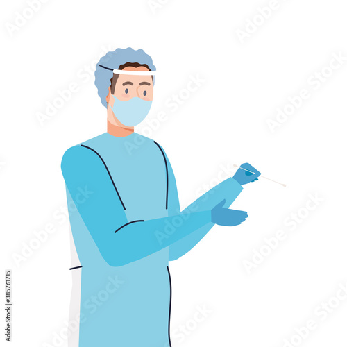 doctor making covid 19 virus test with swab design of 2019 ncov cov and coronavirus theme Vector illustration