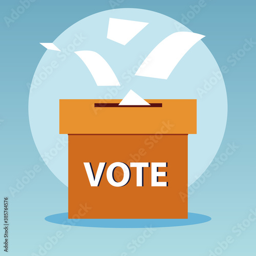 election day, falling ballots in cardboard box