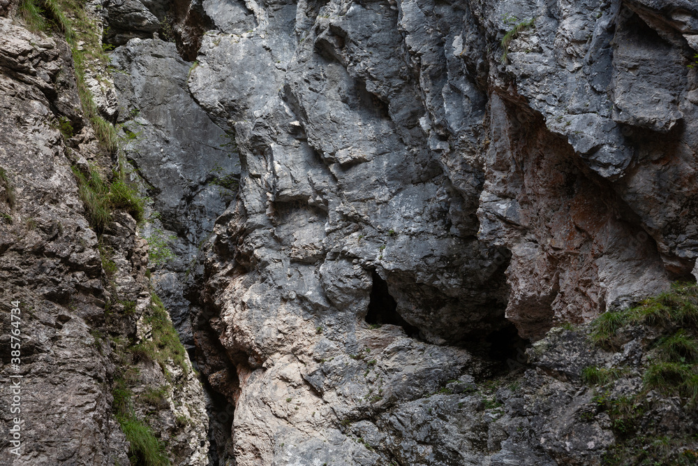 Rock face at Mlinarica Gorge in Julian Alps, Slovenia