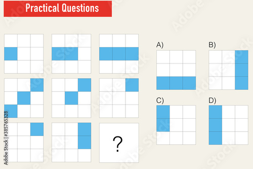 IQ test. Choose correct answer. Set of logical tasks composed of geometric shapes. Vector illustration - Vector