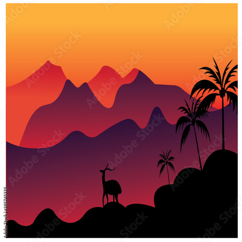 landscape illustration forest mountains afternoon colorful silhouette vector design background