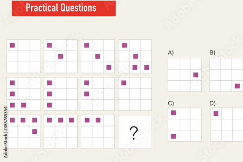 IQ test. Choose correct answer. Set of logical tasks composed of geometric shapes. Vector illustration - Vector