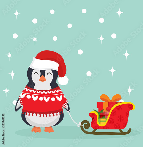 Wallpaper Mural Cute Christmas Penguin with sleigh Torontodigital.ca