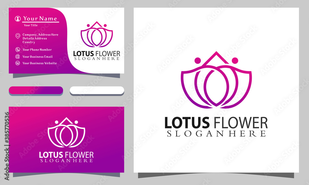 Lotus Flower Meditation logo designs vector illustration, business card template