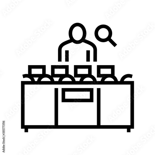 worker controle manufacturing process line icon vector. worker controle manufacturing process sign. isolated contour symbol black illustration
