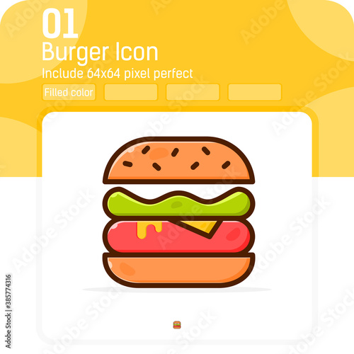 burger premiun icon with filled line style isolated on white background. Vector illustration sign symbol icon design for web design  mobile apps  UI  UX  graphic design  website  food and all project