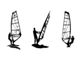 Vector illustration with silhouettes of three windsurfer
