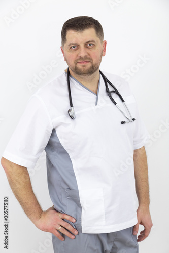 Doctor senior man, medical professional holding.