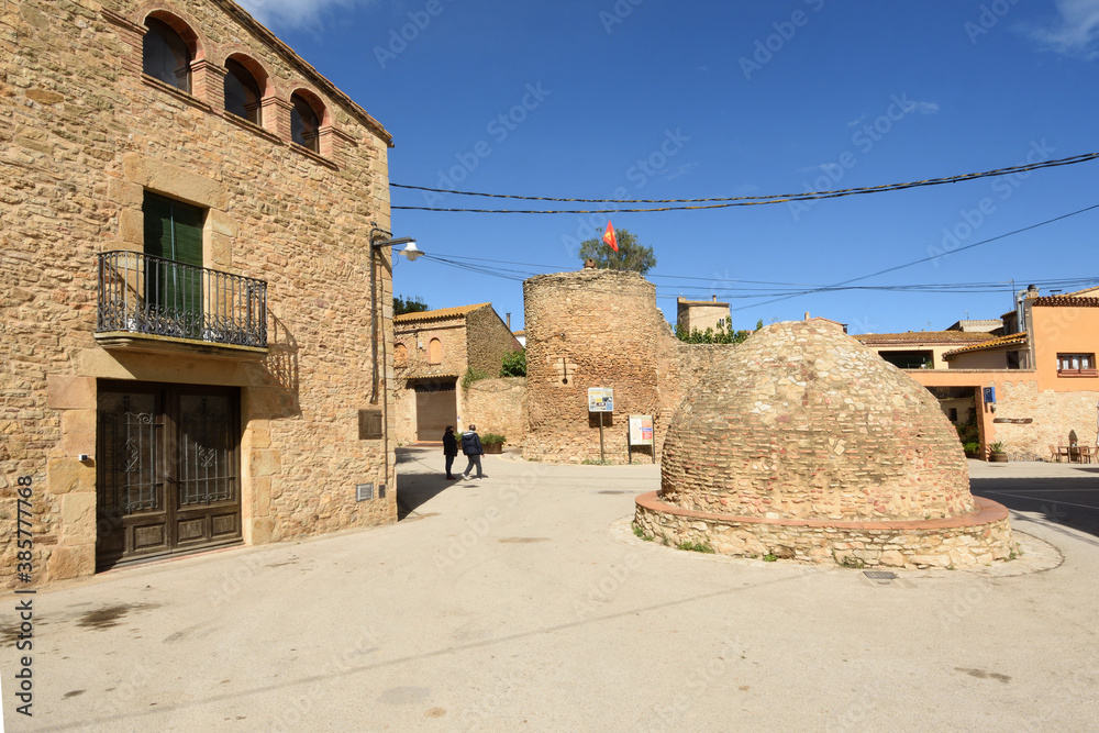 Walls and source of the village of Palau-Sator, Baix Emporda, Girona province; Catalonia; Spain