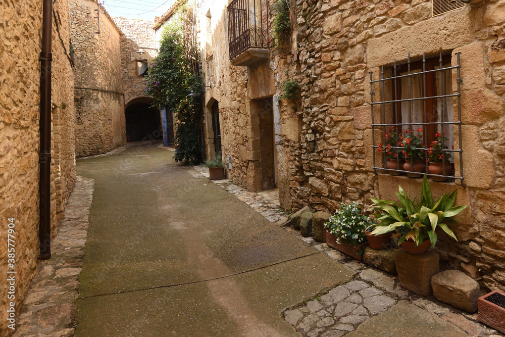Fototapeta stret of the village of Palau-Sator, Baix Emporda, Girona province; Catalonia; Spain