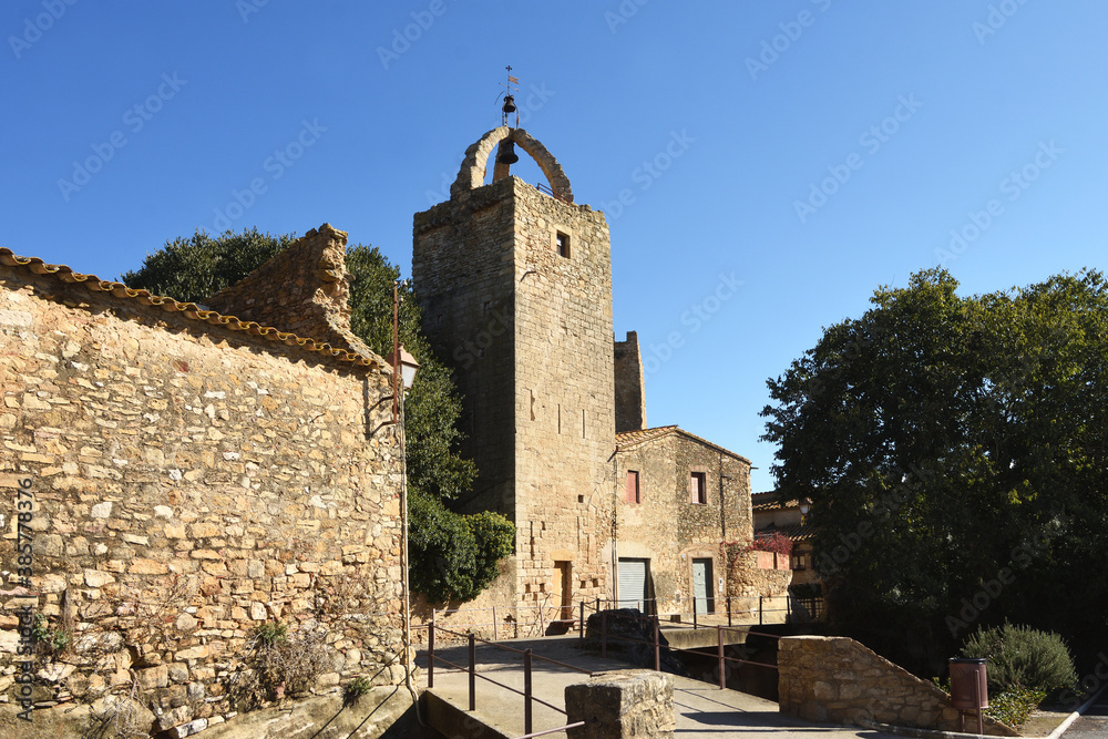 tower of medieval village of Peratallada, Girona province, Catalonia, Spain