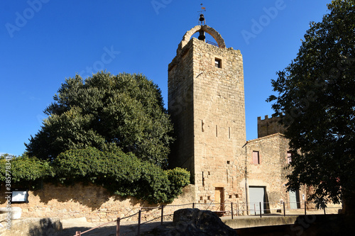 tower of medieval village of Peratallada, Girona province, Catalonia, Spain