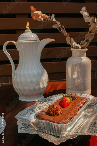 homemade chocolate cake with "brigadeiro" and strawberry icing