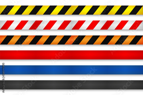 Realistic retractable caution belt. Crowd control strap barrier. Queue lines. Restriction border and danger tape.