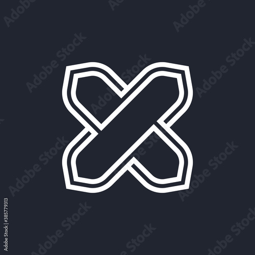 Complex Geometric Contemporary Element. Logo Template Design for Business Corporate Sign. Abstract Merged Figures in Shape of Cross on Dark Background