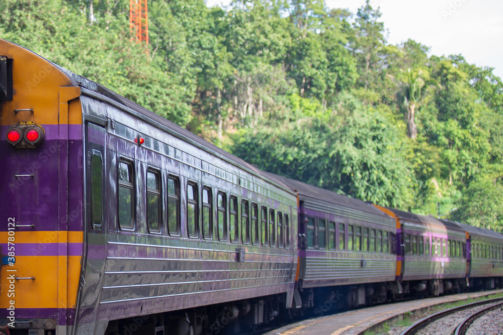 Selective focused on train in the Railroad or Railway track of train at train station.