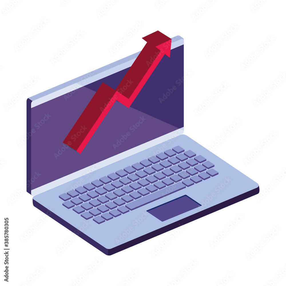 arrow increase on laptop 3d design, Data analysis and information theme Vector illustration arrow increase on laptop 3d design, Data analysis and information theme Vector illustration