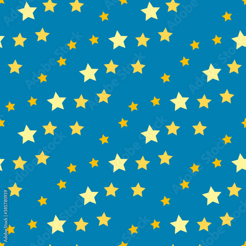 Seamless pattern with yellow stars on blue background. Vector image.