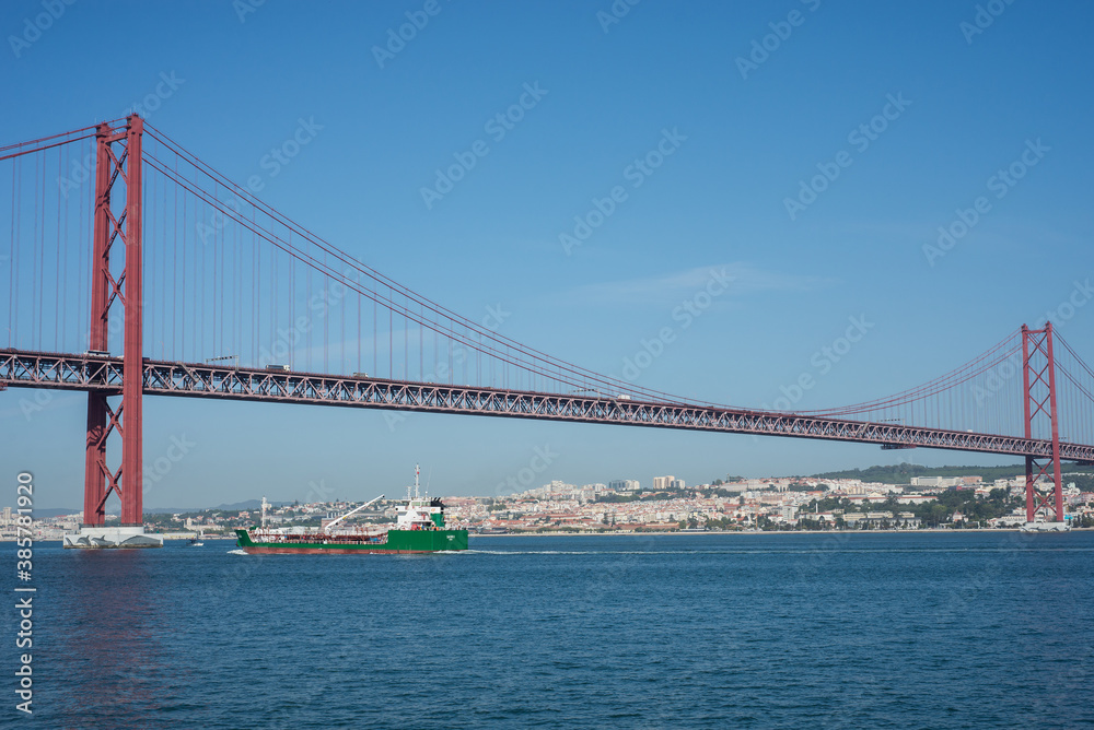 Lisbon - Portugal - 29 September 2020 - panorama of the famous 25th April suspension bridge on the tage river Lisbon - Portugal - 29 September 2020 - panorama of the famous 25th April suspension bridge on the tage river
