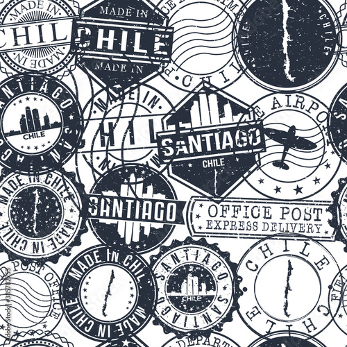 Santiago de Chile Stamps Background. City Stamp Vector Art. Postal Passport Travel. Design Set Pattern.