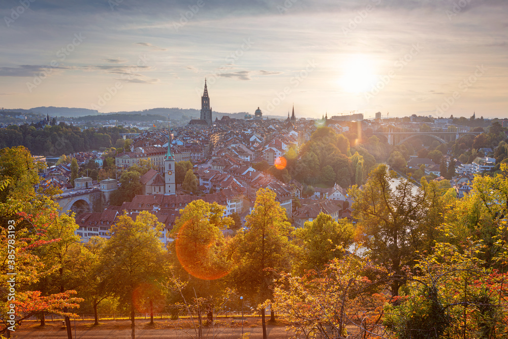 City of Bern. Cityscape image of the capital city of Bern, Switzerland during beautiful autumn sunset.