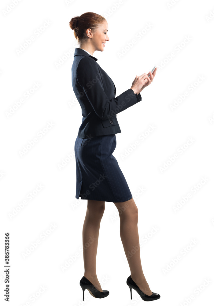 Full body portrait of young woman with smartphone. Full body portrait of young woman with smartphone.