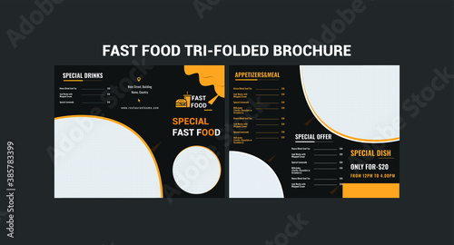  fast food tri folded brochure,Restaurant brochure,food,healthy,menu,illustration,vector design,Brochure template
