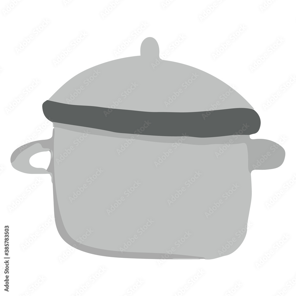 Isolated grey kitchen pan with lid in cartoon style. Vector illustration Isolated grey kitchen pan with lid in cartoon style. Vector illustration