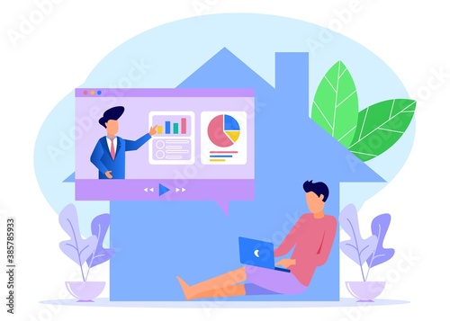Illustration vector graphic cartoon character of work at home
