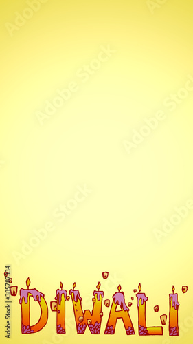 Yellow phone wallpaper of candle shaped letters, spelling out ‘Diwali’ with lanterns