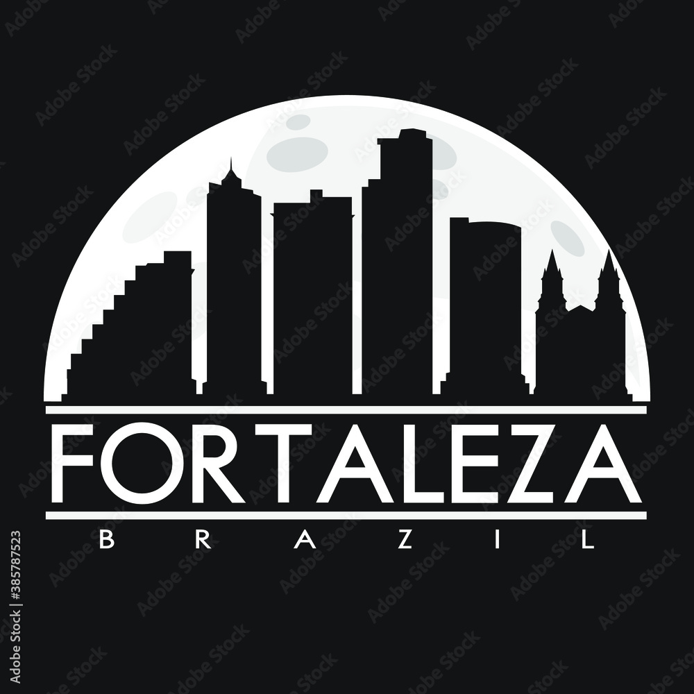 Fortaleza Brazil Skyline City Flat Silhouette Design Background.