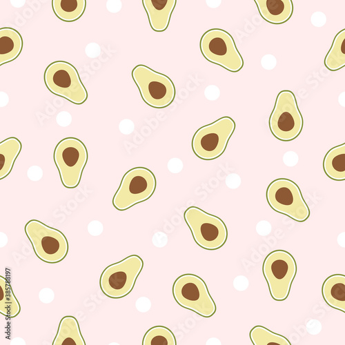 Seamless Pattern avocado illustration. Vector cartoon avocado fruit isolated on pink background.