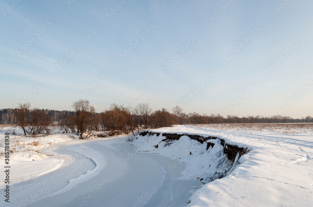 winter landscape on a frozen river winter landscape on a frozen river