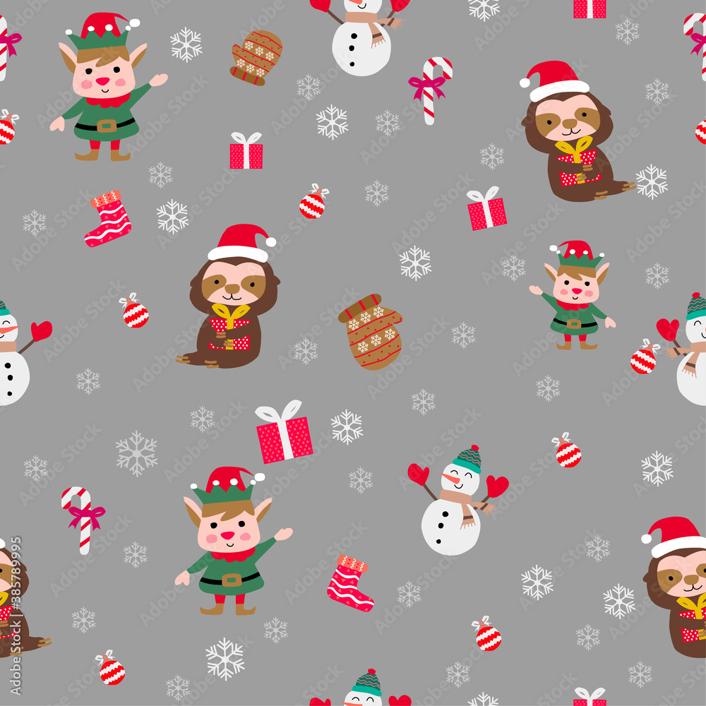 cute of merry christmas and happy new year seamless pattern with flat color design cute of merry christmas and happy new year seamless pattern with flat color design