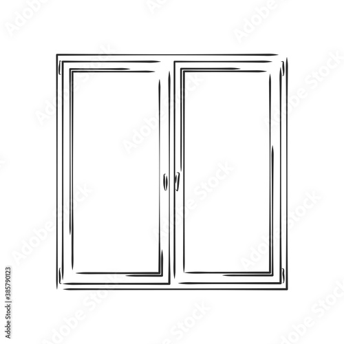 Modern double pvc sash on light inside wall backdrop. window , vector sketch illustration