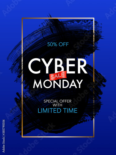 Cyber Monday big sale blue banner. Special offer with limited time