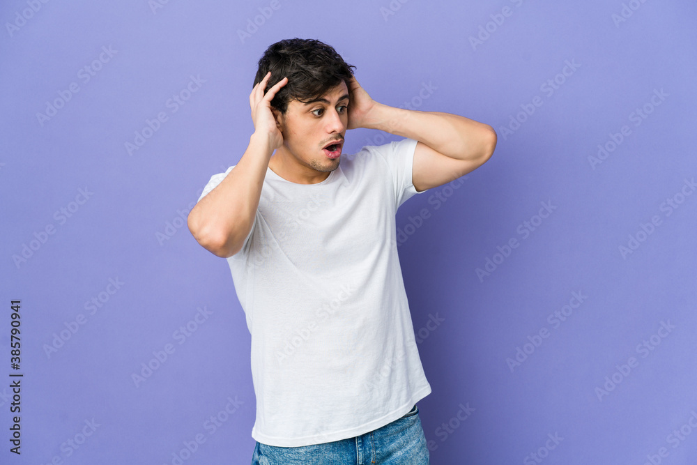 Young cool man screaming, very excited, passionate, satisfied with something. Young cool man screaming, very excited, passionate, satisfied with something.