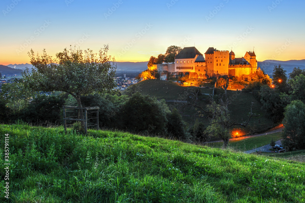 Lenzburg Castle at sunset, Aargau Canton, Switzerland
